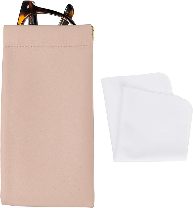 Squeeze Top Sunglass Pouch PU Leather Soft Eyeglass Pouch Portable Travel Sunglasses Organizer (1 Set) Pink