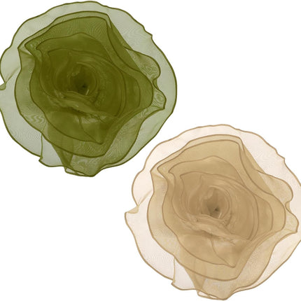 Large Satin Fabric Flower Brooch for Women Organza Elegant Floral Pins Brooches Wedding Dance Party Clothes Dress Hat Accessories Green, Khaki -