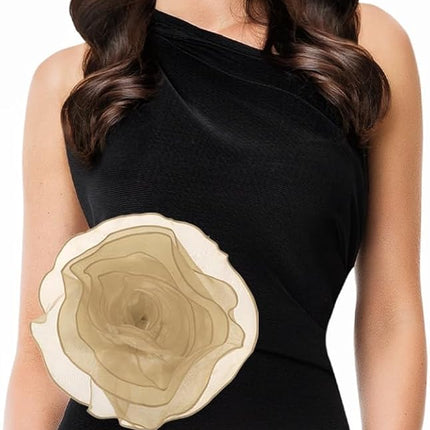 Large Satin Fabric Flower Brooch for Women Organza Elegant Floral Pins Brooches Wedding Dance Party Clothes Dress Hat Accessories Green, Khaki -