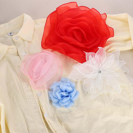 Large Satin Fabric Flower Brooch for Women Organza Elegant Floral Pins Brooches Wedding Dance Party Clothes Dress Hat Accessories Green, Khaki -
