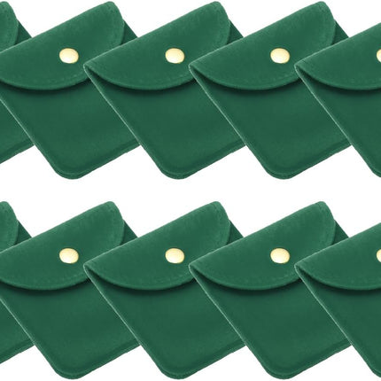 8x8cm Jewelry Pouches with Snap Button, 10 Pack Velvet Portable Soft Storage for Necklace Bracelet Earring Watch Rings Brooch, Dark Green