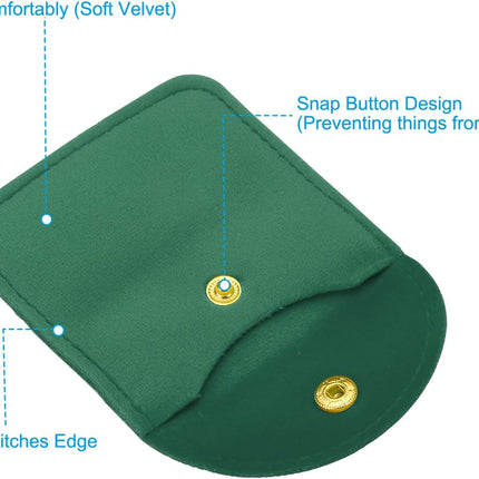 8x8cm Jewelry Pouches with Snap Button, 10 Pack Velvet Portable Soft Storage for Necklace Bracelet Earring Watch Rings Brooch, Dark Green