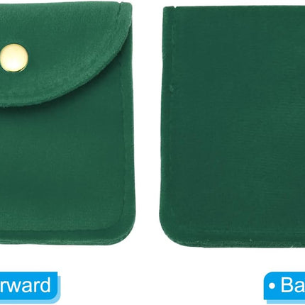8x8cm Jewelry Pouches with Snap Button, 10 Pack Velvet Portable Soft Storage for Necklace Bracelet Earring Watch Rings Brooch, Dark Green
