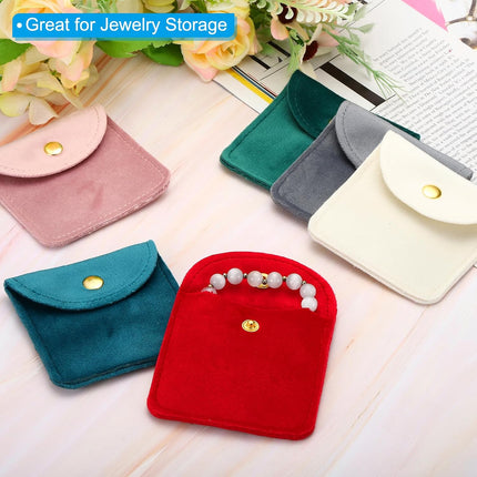 8x8cm Jewelry Pouches with Snap Button, 10 Pack Velvet Portable Soft Storage for Necklace Bracelet Earring Watch Rings Brooch, Dark Green