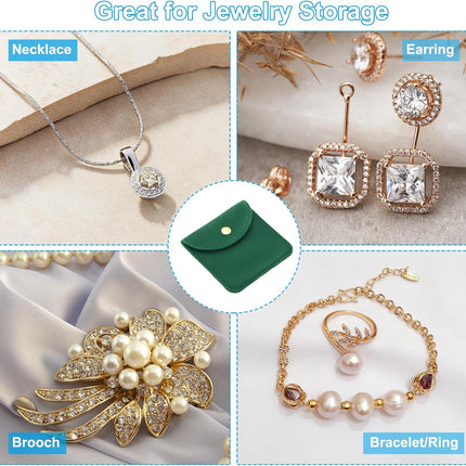 8x8cm Jewelry Pouches with Snap Button, 10 Pack Velvet Portable Soft Storage for Necklace Bracelet Earring Watch Rings Brooch, Dark Green
