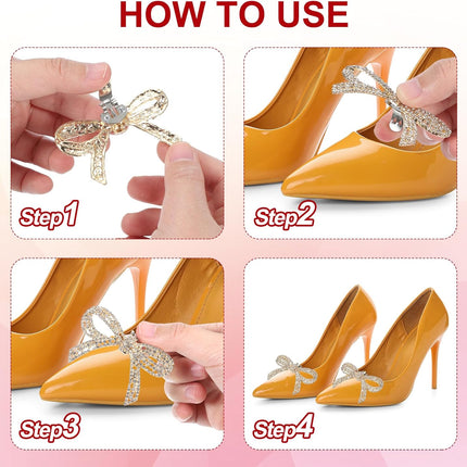 Rhinestone Shoe Clips, 1 Pair Detachable Classic Fashion Sparkling Bow Heels Accessories Decoration for Wedding Bridal Prom Party Daily Wearing Accessories, Silver -