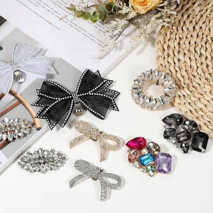 Rhinestone Shoe Clips, 1 Pair Detachable Classic Fashion Sparkling Bow Heels Accessories Decoration for Wedding Bridal Prom Party Daily Wearing Accessories, Silver -