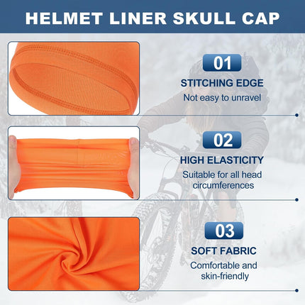 Helmet Liner Skull Cap for Men, Sweat Wicking Hats Stretchy Under Helmets Caps Orange -