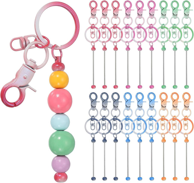Beadable Keychains Metal DIY Beaded Keychain Making Kit with Key Rings Blank Chain Bars Gradient Color