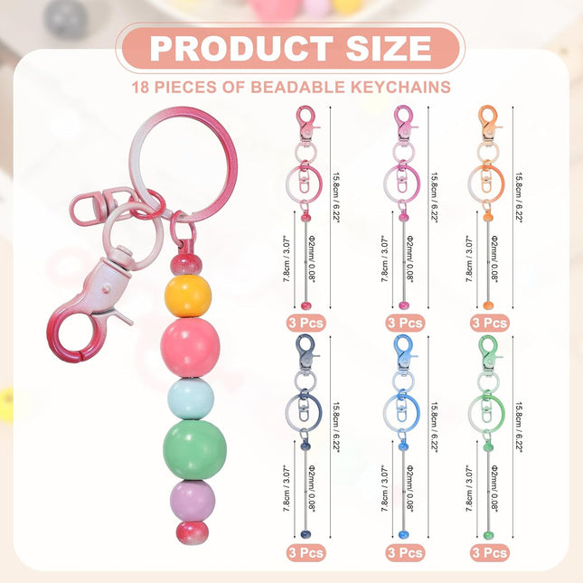 Beadable Keychains Metal DIY Beaded Keychain Making Kit with Key Rings Blank Chain Bars Gradient Color – product detail