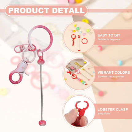 Beadable Keychains, Metal DIY Beaded Keychain Making Kit with Key Rings Blank Chain Bars Gradient Color -