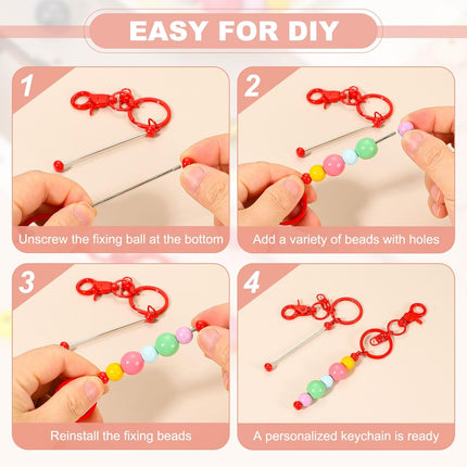 Beadable Keychains, Metal DIY Beaded Keychain Making Kit with Key Rings Blank Chain Bars Gradient Color -