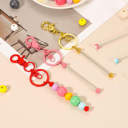 Beadable Keychains, Metal DIY Beaded Keychain Making Kit with Key Rings Blank Chain Bars Gradient Color -