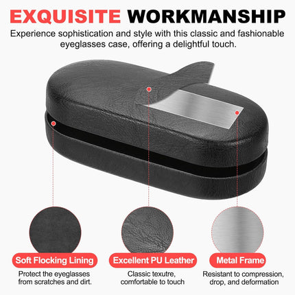 Hard Shell Eyeglasses Case, PU Leather Large Glasses Case Protective Sunglasses Organizer for Women Black -