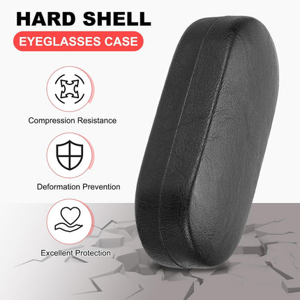Hard Shell Eyeglasses Case, PU Leather Large Glasses Case Protective Sunglasses Organizer for Women Black -