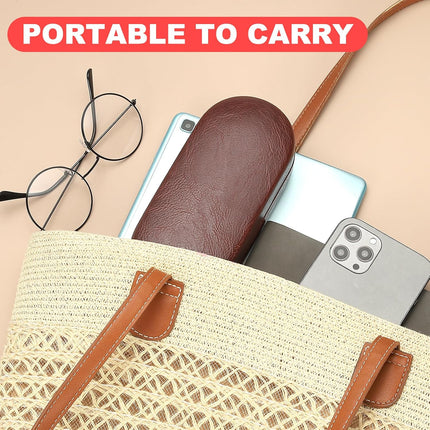Hard Shell Eyeglasses Case, PU Leather Large Glasses Case Protective Sunglasses Organizer for Women Black -
