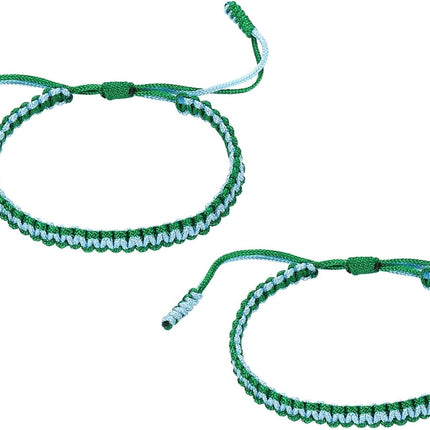2pcs Handmade Braided String Bracelets for Couple, Adjustable Rope Matching Tibetan Lucky Protection Wristbands Lake Blue Green -