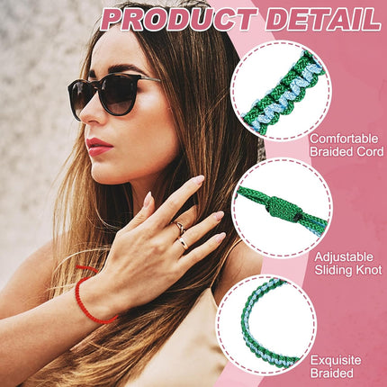 2pcs Handmade Braided String Bracelets for Couple, Adjustable Rope Matching Tibetan Lucky Protection Wristbands Lake Blue Green -