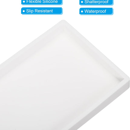 Silicone Bathroom Tray, 12" x 5" Soap Dispenser Tray Jewelry Organizer Dish for Restroom, Dresser, Kitchen Sink Jewelry, Coin, Key, Pure White 11.8" 4.9" 0.8"