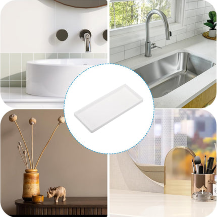 Silicone Bathroom Tray, 12" x 5" Soap Dispenser Tray Jewelry Organizer Dish for Restroom, Dresser, Kitchen Sink Jewelry, Coin, Key, Pure White 11.8" 4.9" 0.8"