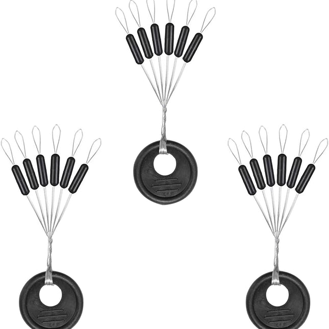 1200pcs Fishing Rubber Bobber Stoppers 6 in 1 Float Sinker Stops Black Oval Cylinder for Line Shape M(4-8LB Line)