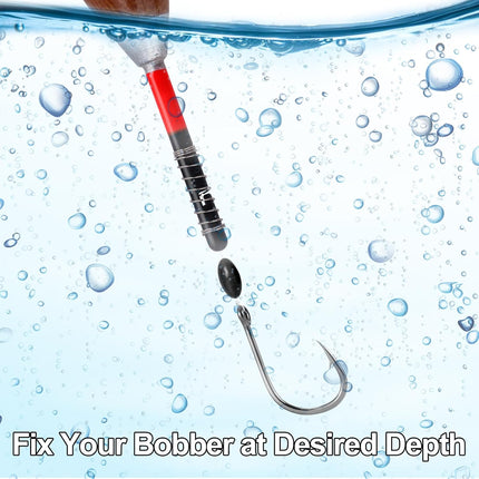 1200pcs Fishing Rubber Bobber Stoppers 6 in 1 Float Sinker Stops Black Oval Cylinder for Line Shape M(4-8LB Line)
