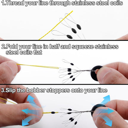 1200pcs Fishing Rubber Bobber Stoppers 6 in 1 Float Sinker Stops Black Oval Cylinder for Line Shape M(4-8LB Line)