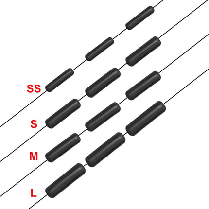 1200pcs Fishing Rubber Bobber Stoppers 6 in 1 Float Sinker Stops Black Oval Cylinder for Line Shape M(4-8LB Line)