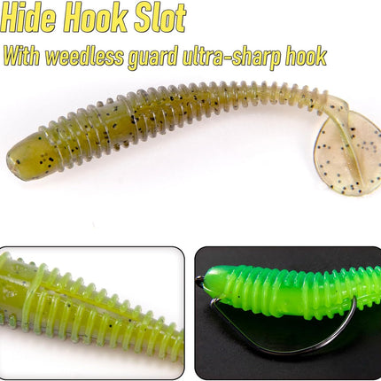 20 Pack Paddle Tail Swimbait Soft Fishing Lure Bass Freshwater Plastic Shad Bait Drop Shot Bluegill Panfish Crappie 1.4''/2''/3'' Pearl White 3''