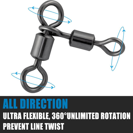 30 Pack 3 Way Swivels Barrel Fishing Tackle Hook Line Connector Three Rig Trolling Catfish Saltwater Freshwater - #4/0*3/0-209LB-30