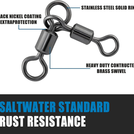 30 Pack 3 Way Swivels Barrel Fishing Tackle Hook Line Connector Three Rig Trolling Catfish Saltwater Freshwater - #4/0*3/0-209LB-30