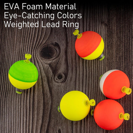 10 Pack Weighted Fishing Bobbers Snap-on Spring Floats EVA Foam Push Button Clip on Fly Trout Bass Crappie Catfish Red Diam 1.5''(3/8oz)