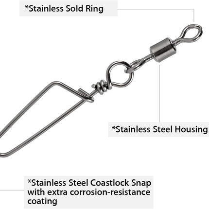 30 Pack Barrel Snap Swivels, Swivels Fishing Tackle Crane Rolling Coast Lock Lure Leader Line Connector Fresh&Saltwater - #4/0-198LB-30