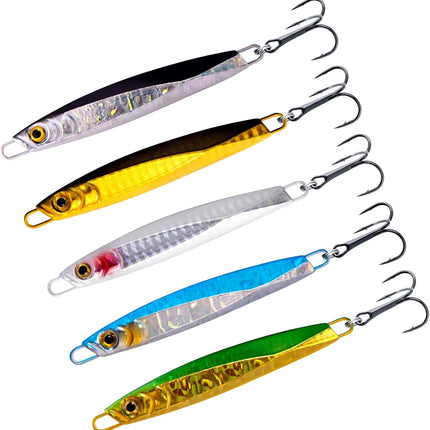 5 Pack Fishing Jigs Metal Jigging Spoon Vertical Diamond Jig Lures Casting Trolling Saltwater Freshwater for Mackerel Striper - 1.05oz-Hook #4