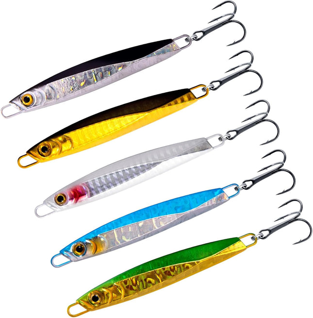 5 Pack Fishing Jigs Metal Jigging Spoon Vertical Diamond Jig Lures Casting Trolling Saltwater Freshwater