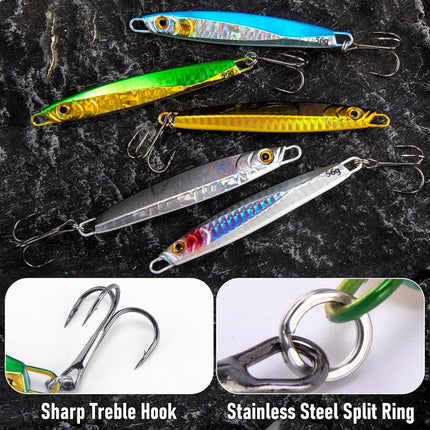 5 Pack Fishing Jigs Metal Jigging Spoon Vertical Diamond Jig Lures Casting Trolling Saltwater Freshwater for Mackerel Striper - 1.05oz-Hook #4