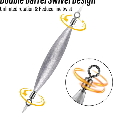 20 Pack Inline Trolling Weights with Double Barrel Swivels (1/16oz-3/4oz), Lead Egg Sinkers for Salmon Trout Walleye Freshwater Saltwater Fishing - 1/2oz-20