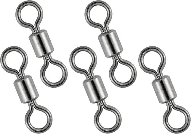 50 Pack Fishing Micro Swivels Fly Rolling Barrel Black Nickel High Strength Solid Rings Hook line Connector