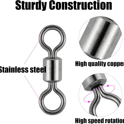 50 Pack Fishing Micro Swivels Fly Rolling Barrel Black Nickel High Strength Solid Rings Hook line Connector - 7mm(20LB)-50pk