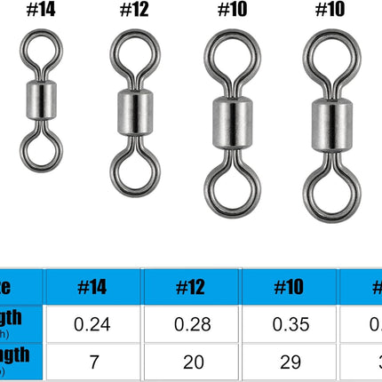 50 Pack Fishing Micro Swivels Fly Rolling Barrel Black Nickel High Strength Solid Rings Hook line Connector - 7mm(20LB)-50pk