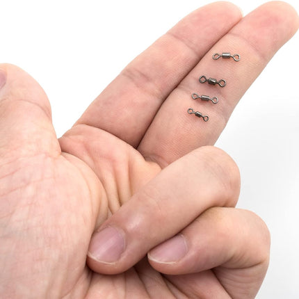 50 Pack Fishing Micro Swivels Fly Rolling Barrel Black Nickel High Strength Solid Rings Hook line Connector - 7mm(20LB)-50pk