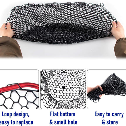 Fishing Landing Net Replacement Rubber Without Handle Foldable Mesh Netting for Freshwater Saltwater Black F-59.06'' Girth(21.65'' Dia, 19.7*5" Depth)