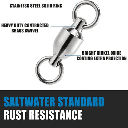 20 Pack Fishing Swivels, Ball Bearing Swivels Tackles, Copper Stainless Steel Solid Rings High Strength Barrel Saltwater - #8-390LB-20