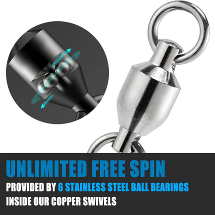 20 Pack Fishing Swivels, Ball Bearing Swivels Tackles, Copper Stainless Steel Solid Rings High Strength Barrel Saltwater - #8-390LB-20