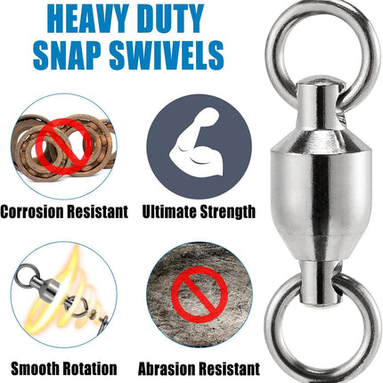 20 Pack Fishing Swivels, Ball Bearing Swivels Tackles, Copper Stainless Steel Solid Rings High Strength Barrel Saltwater - #8-390LB-20