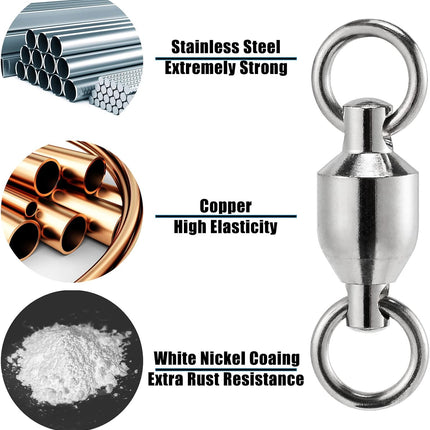 20 Pack Fishing Swivels, Ball Bearing Swivels Tackles, Copper Stainless Steel Solid Rings High Strength Barrel Saltwater - #8-390LB-20
