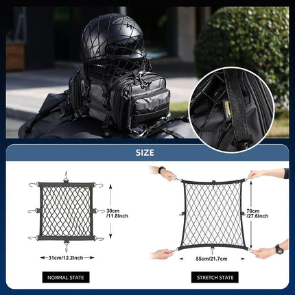 Motorcycle Luggage Net Cargo Helmet with Adjustable Metal Hooks for Motorcycles and Bicycles -