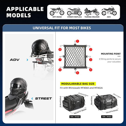 Motorcycle Luggage Net Cargo Helmet with Adjustable Metal Hooks for Motorcycles and Bicycles -