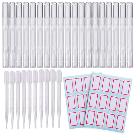 20 PCS Cuticle Oil Pens Transparent Twist Cosmetic Container Empty Nail Pen With Brush Tip Lip Gloss Refillable Eyelash Growth Liquid Tube 10 Transfer Pipettes 2 Stickers white-20 -