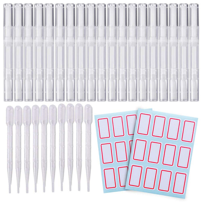 20 PCS Cuticle Oil Pens Transparent Twist Cosmetic Container Empty Nail Pen With Brush Tip in White/Clear